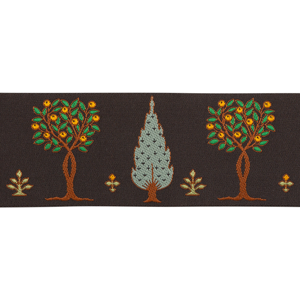 Jacquard Ribbon - 1.875" - Green, Brown and Black Trees - Folded