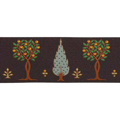Jacquard Ribbon - 1.875" - Green, Brown and Black Trees