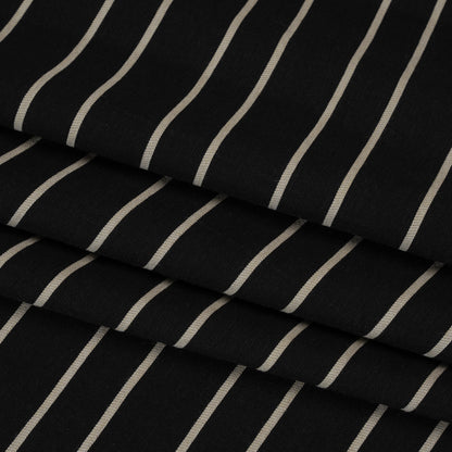 Viscose and Nylon Woven - Black and Beige Stripes - Designer Deadstock Made in Italy