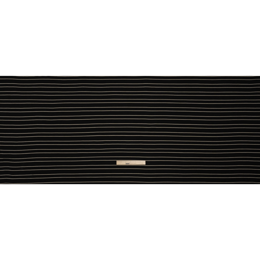 Viscose and Nylon Woven - Black and Beige Stripes - Designer Deadstock Made in Italy