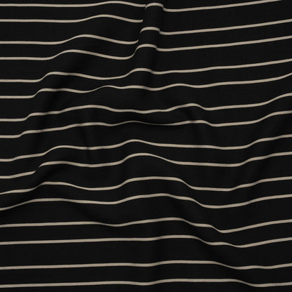 Viscose and Nylon Woven - Black and Beige Stripes - Designer Deadstock Made in Italy