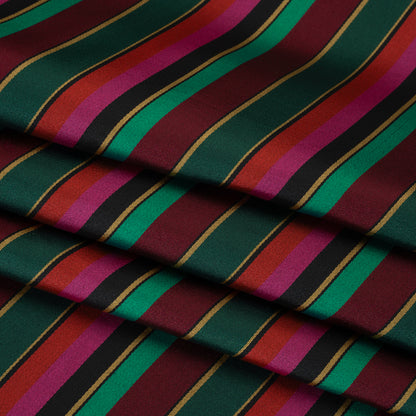 Satin-Faced Viscose and Acetate Woven - Black, Red and Green Barcode Stripes - Designer Deadstock Made in Italy