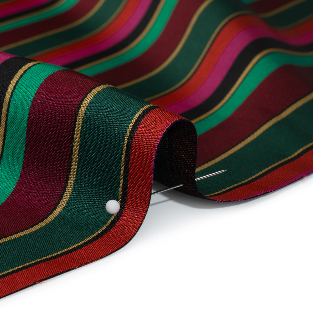 Satin-Faced Viscose and Acetate Woven - Black, Red and Green Barcode Stripes - Designer Deadstock Made in Italy - Detail
