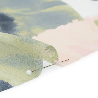 Polyester Georgette - Baby Pink, Lime Green and Navy Blue Painterly Flowers - Designer Deadstock