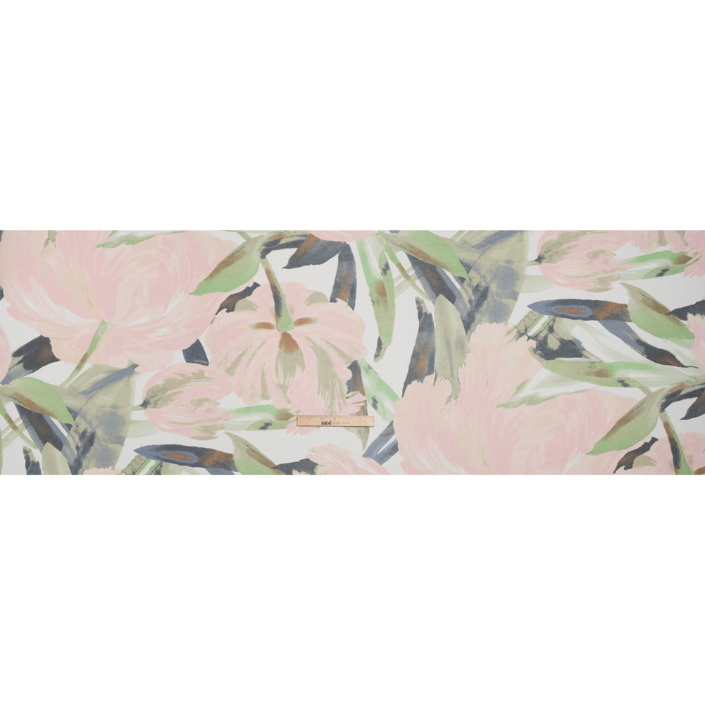 Polyester Georgette - Baby Pink, Lime Green and Navy Blue Painterly Flowers - Designer Deadstock - Full
