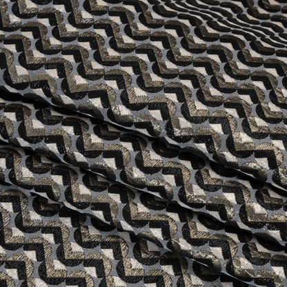 Metallic Stretch Brocade - Gray, Black and White Chevron Circles - Designer Deadstock Made in Italy