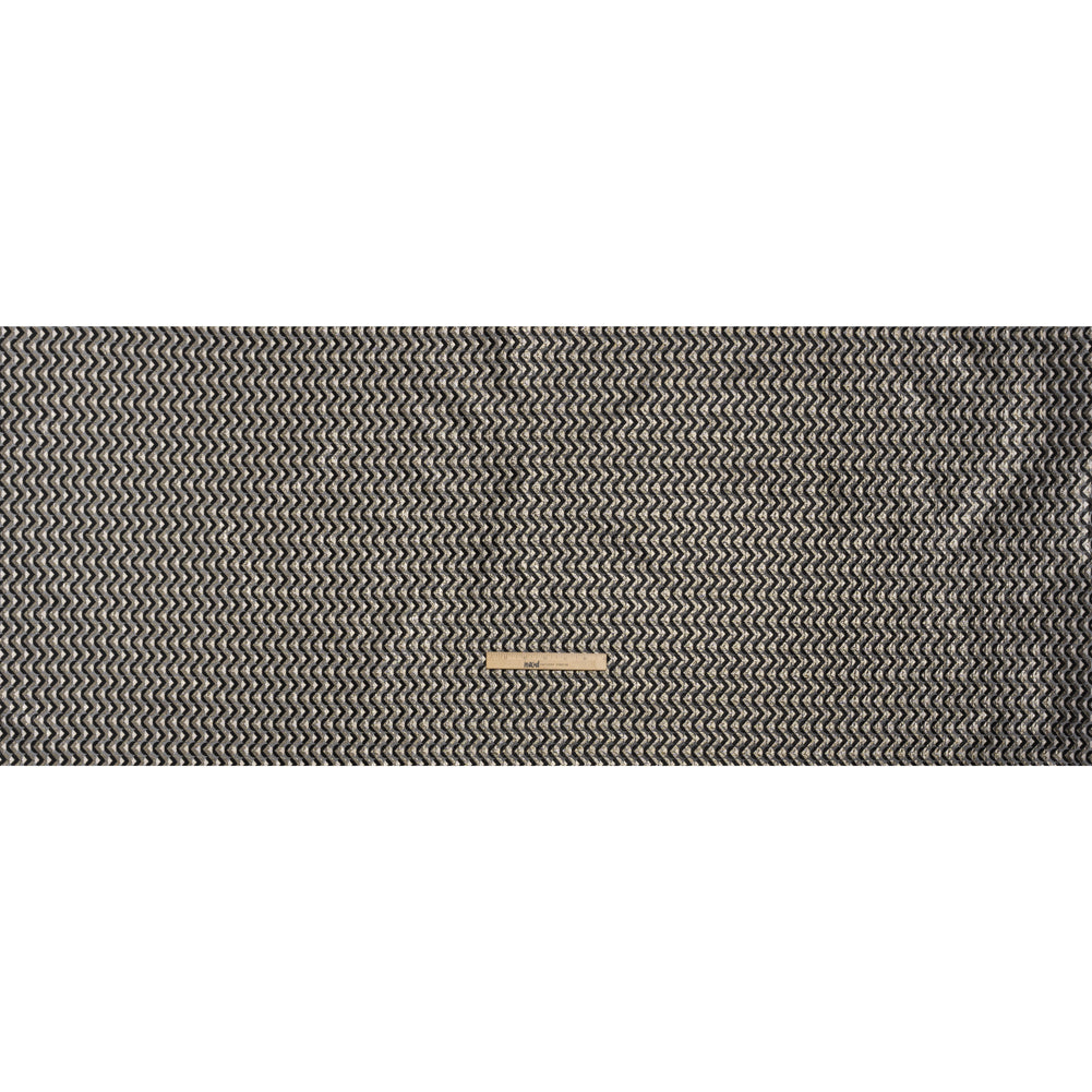 Metallic Stretch Brocade - Gray, Black and White Chevron Circles - Designer Deadstock Made in Italy