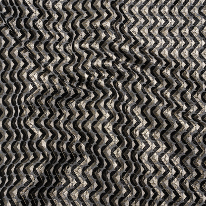 Metallic Stretch Brocade - Gray, Black and White Chevron Circles - Designer Deadstock Made in Italy