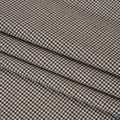 Stretch Viscose and Polyester Suiting - Black, Brown and White Tattersall Check - Designer Deadstock