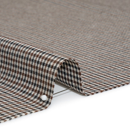 Stretch Viscose and Polyester Suiting - Black, Brown and White Tattersall Check - Designer Deadstock