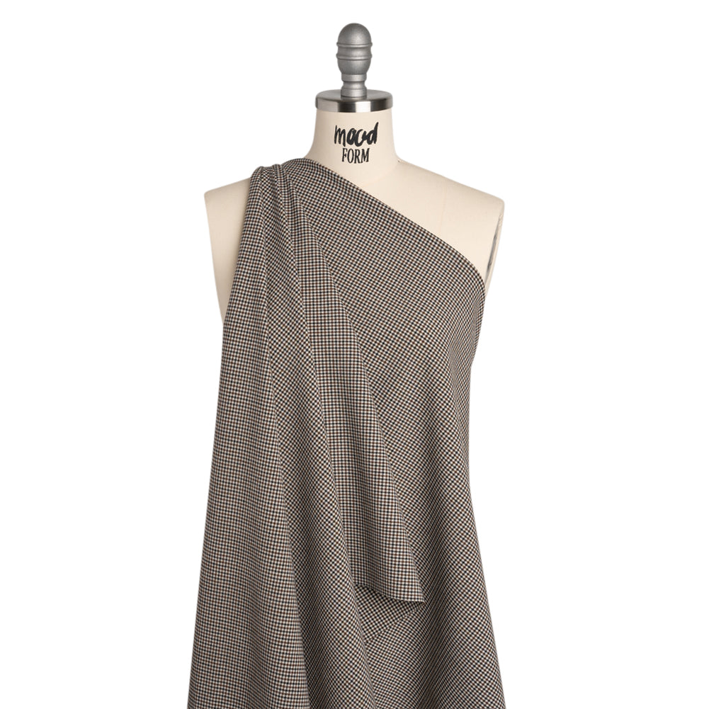 Stretch Viscose and Polyester Suiting - Black, Brown and White Tattersall Check - Designer Deadstock