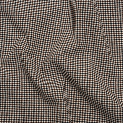 Stretch Viscose and Polyester Suiting - Black, Brown and White Tattersall Check - Designer Deadstock