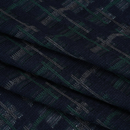 Acrylic Sweater Knit - Navy Blue, Dark Green and Gray Plaid - Designer Deadstock