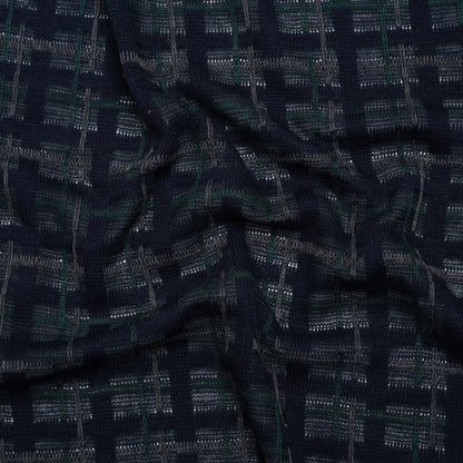 Acrylic Sweater Knit - Navy Blue, Dark Green and Gray Plaid - Designer Deadstock