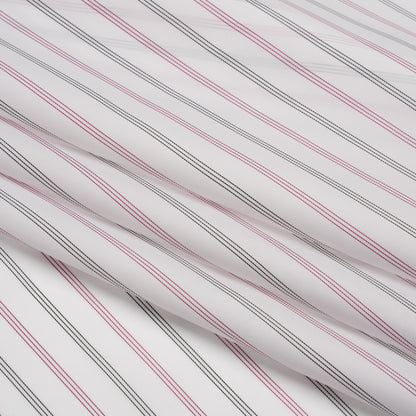 Polyester Twill Lining - White, Black and Cranberry Red Stripes - Deadstock