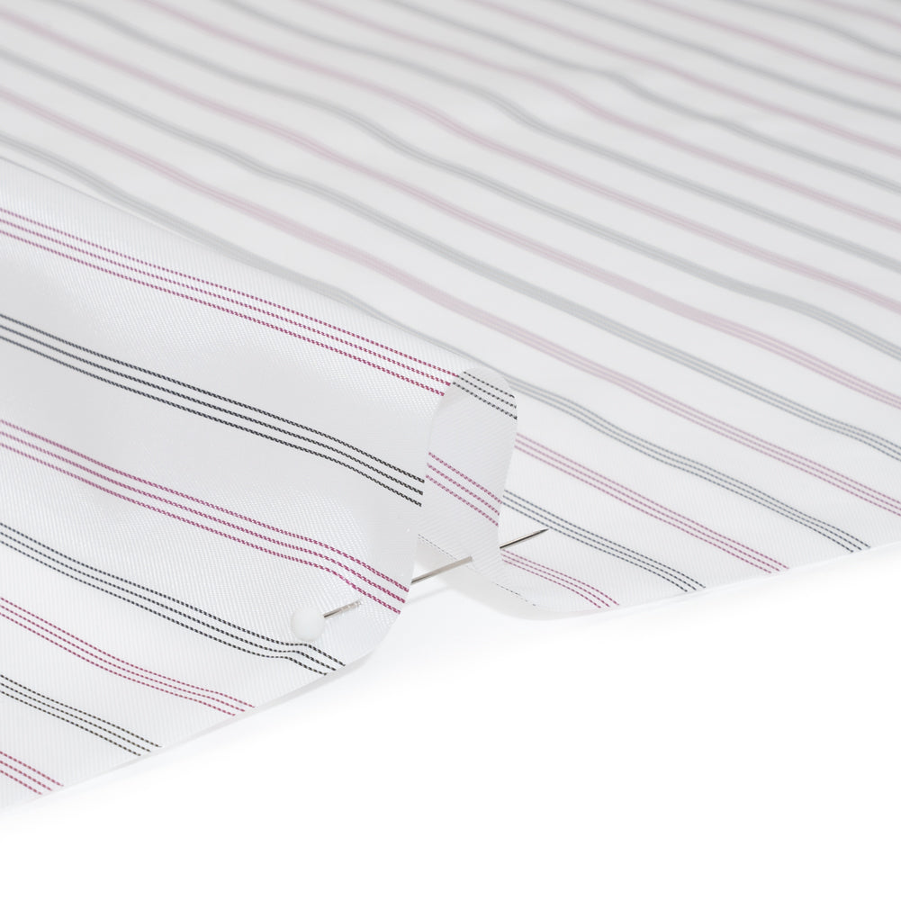Polyester Twill Lining - White, Black and Cranberry Red Stripes - Deadstock - Detail