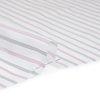 Polyester Twill Lining - White, Black and Cranberry Red Stripes - Deadstock