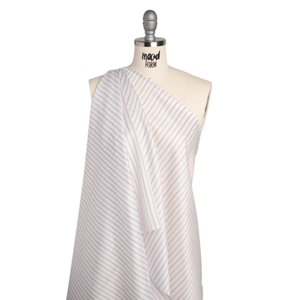 Polyester Twill Lining - White, Black and Cranberry Red Stripes - Deadstock - Drape