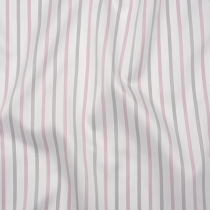 Polyester Twill Lining - White, Black and Cranberry Red Stripes - Deadstock