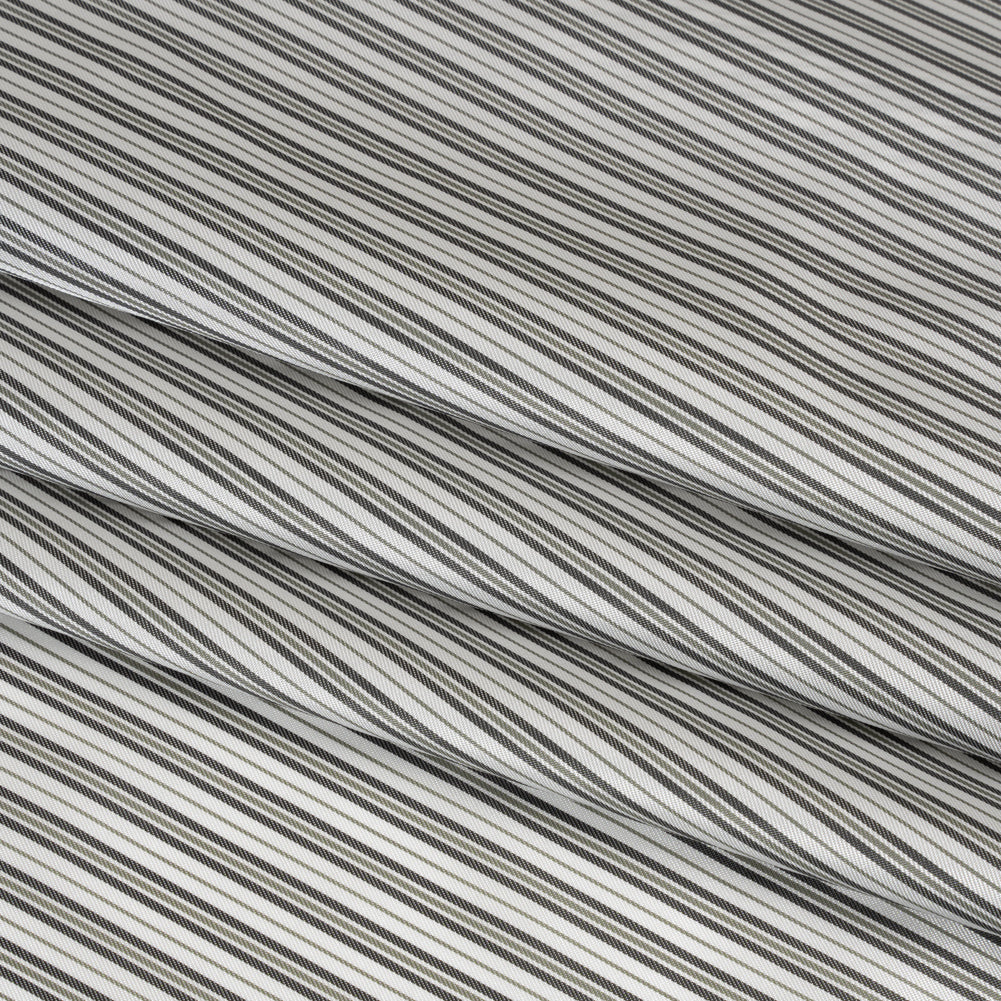Polyester Twill Lining - White and Gray Ticking Stripes - Deadstock