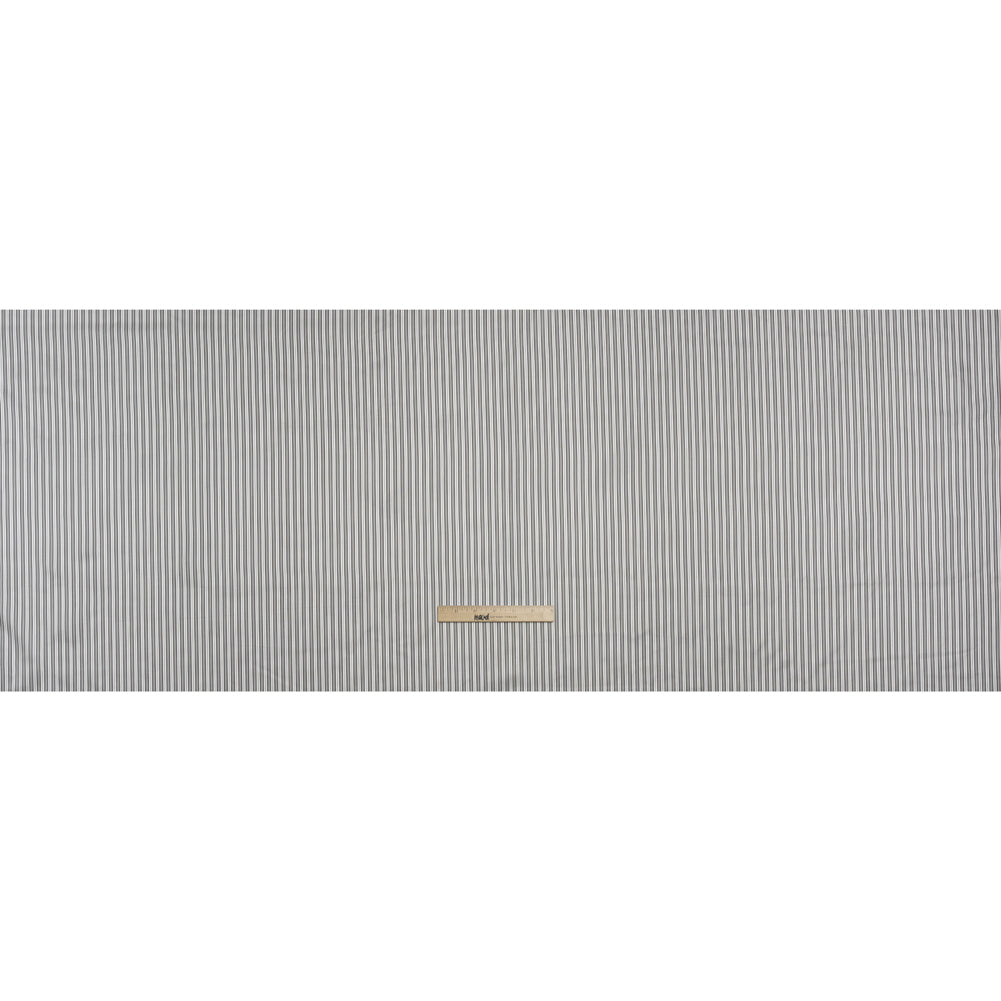 Polyester Twill Lining - White and Gray Ticking Stripes - Deadstock
