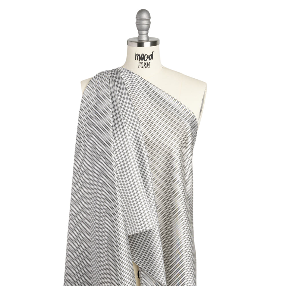 Polyester Twill Lining - White and Gray Ticking Stripes - Deadstock