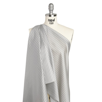 Polyester Twill Lining - White and Gray Ticking Stripes - Deadstock