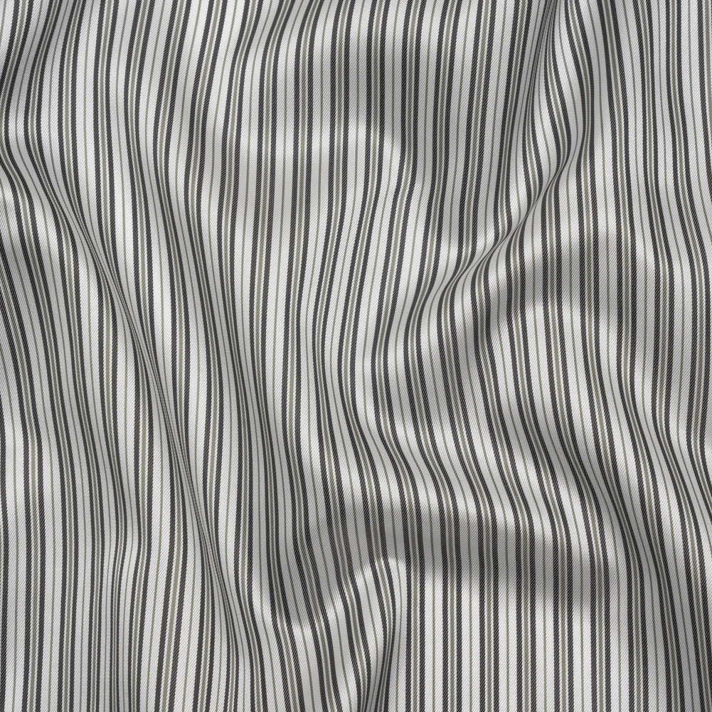 Polyester Twill Lining - White and Gray Ticking Stripes - Deadstock