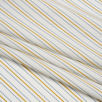 Stretch Polyester Lining - Cream, Gold and Navy Ticking Stripes - Deadstock