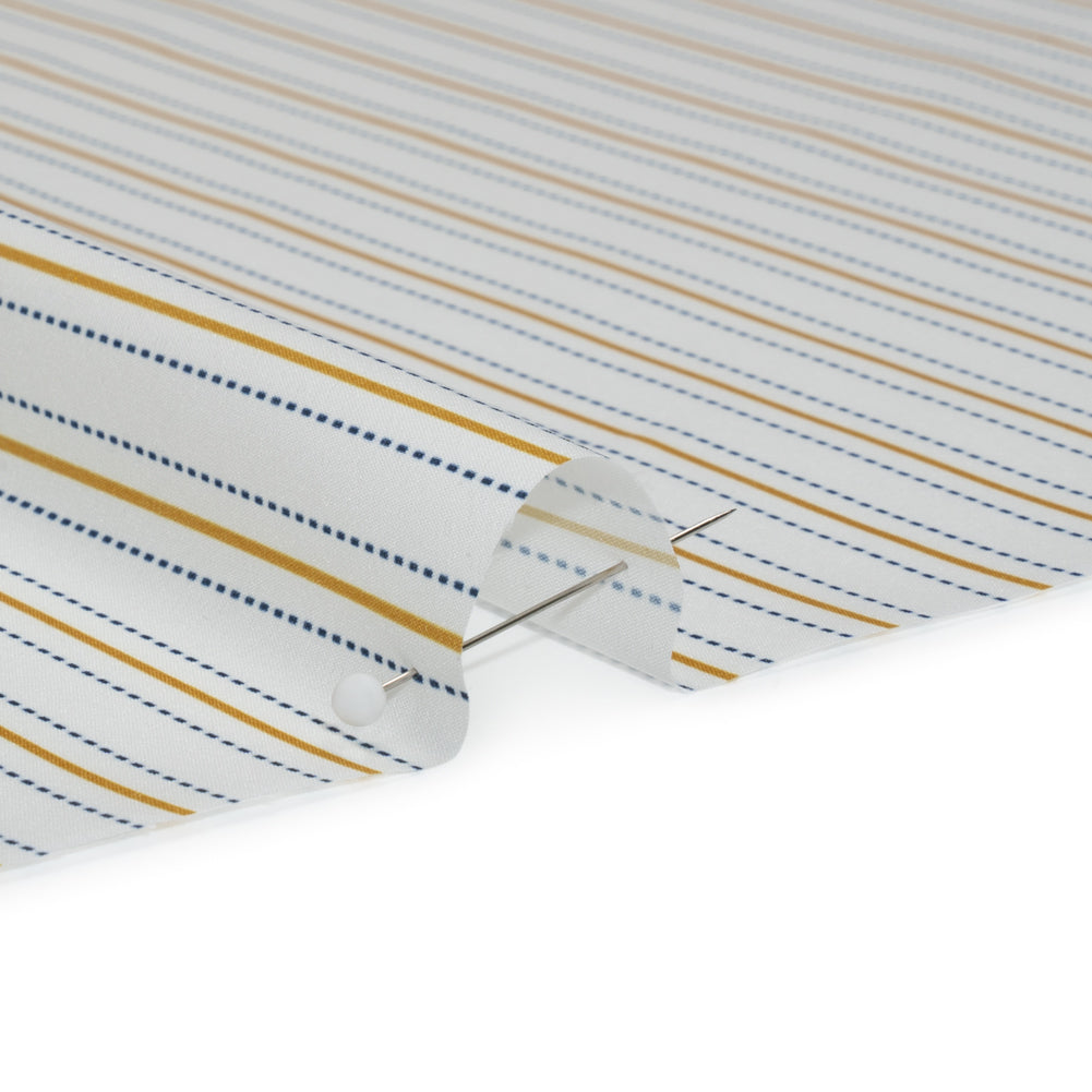 Stretch Polyester Lining - Cream, Gold and Navy Ticking Stripes - Deadstock - Detail
