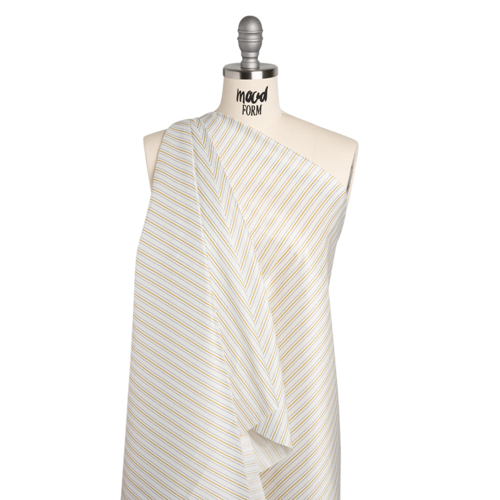 Stretch Polyester Lining - Cream, Gold and Navy Ticking Stripes - Deadstock - Drape