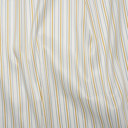Stretch Polyester Lining - Cream, Gold and Navy Ticking Stripes - Deadstock