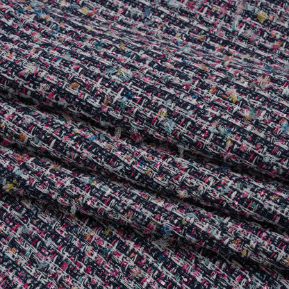Wool Blend Novelty Tweed - Pink, Navy and White Stripes - Deadstock