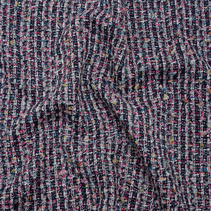 Wool Blend Novelty Tweed - Pink, Navy and White Stripes - Deadstock