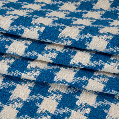 Cotton Blend Slubbed Woven - Blue and White Houndstooth - Deadstock
