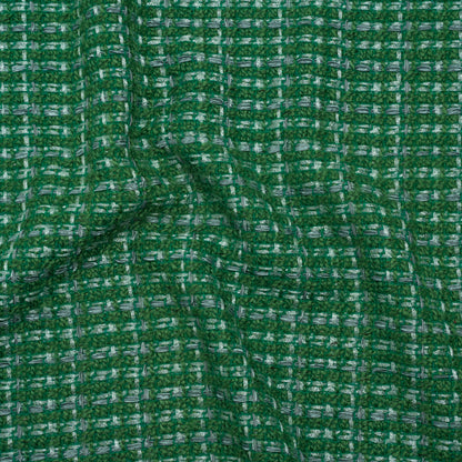Polyester Novelty Tweed - Green and White Textured Plaid - Deadstock