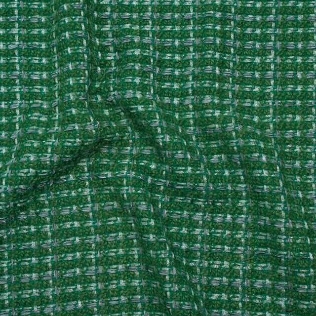 Polyester Novelty Tweed - Green and White Textured Plaid - Deadstock
