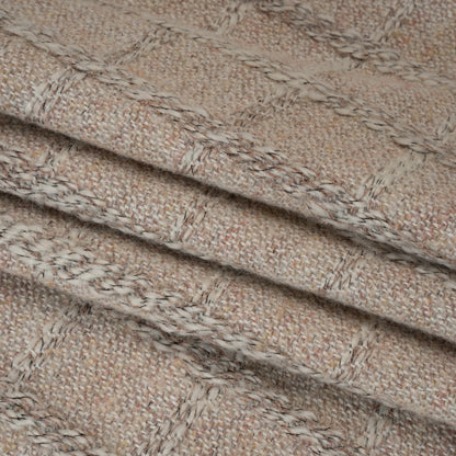 Wool Blend Boucle Tweed - Cream and Taupe Raised Windowpane Checks - Deadstock