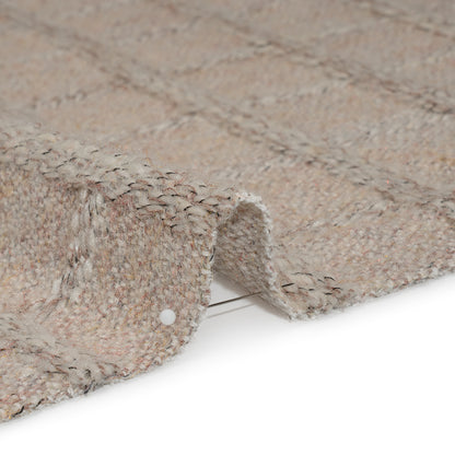 Wool Blend Boucle Tweed - Cream and Taupe Raised Windowpane Checks - Deadstock