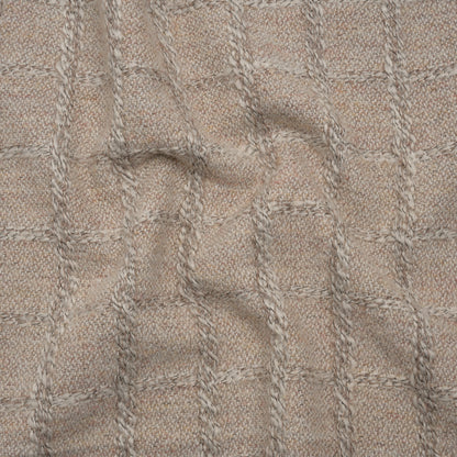 Wool Blend Boucle Tweed - Cream and Taupe Raised Windowpane Checks - Deadstock