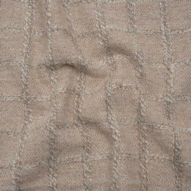 Wool Blend Boucle Tweed - Cream and Taupe Raised Windowpane Checks - Deadstock