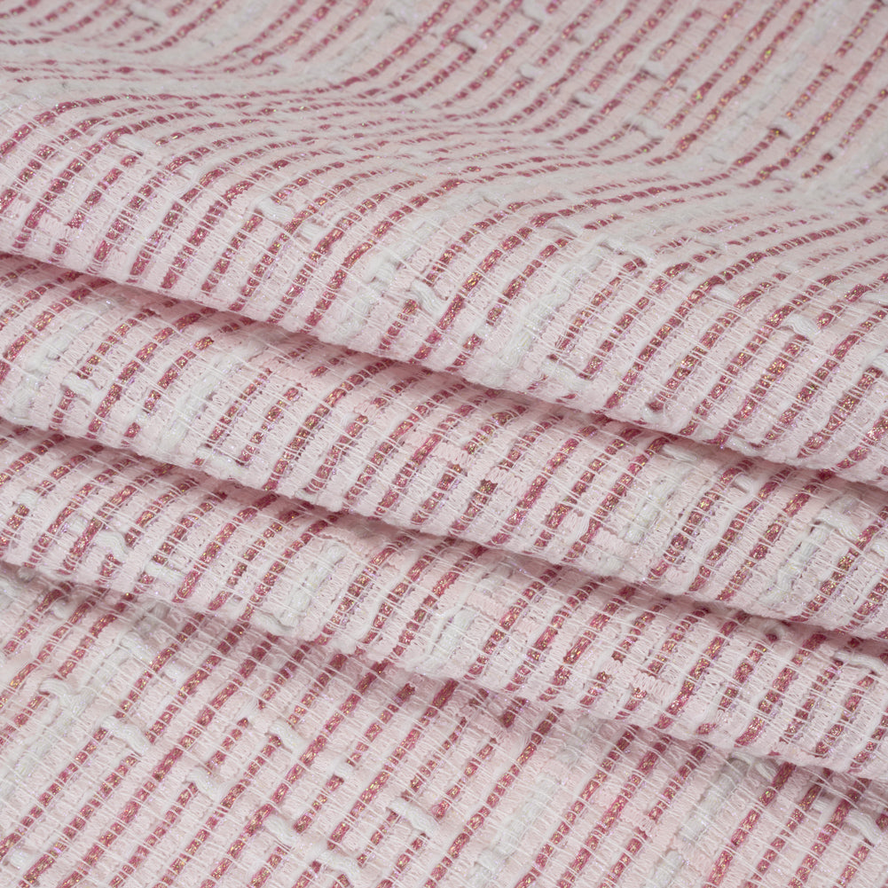 Metallic Tactile Tweed - Iridescent Rainbow, White and Pink Plaid - Deadstock