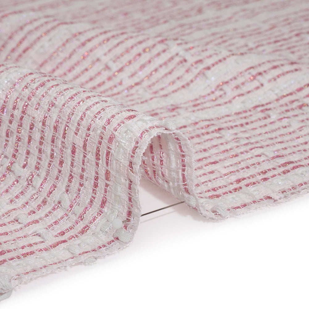Metallic Tactile Tweed - Iridescent Rainbow, White and Pink Plaid - Deadstock