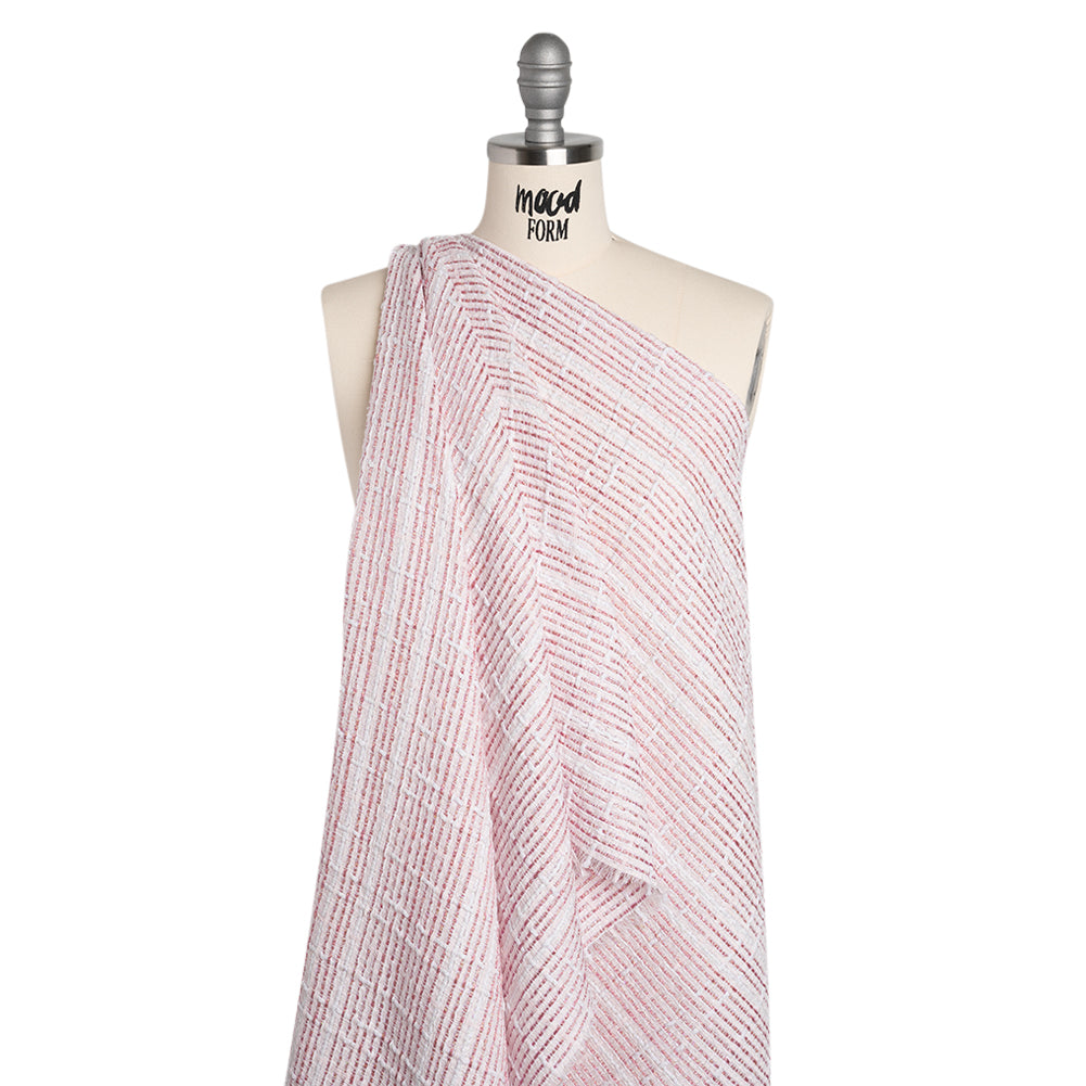 Metallic Tactile Tweed - Iridescent Rainbow, White and Pink Plaid - Deadstock