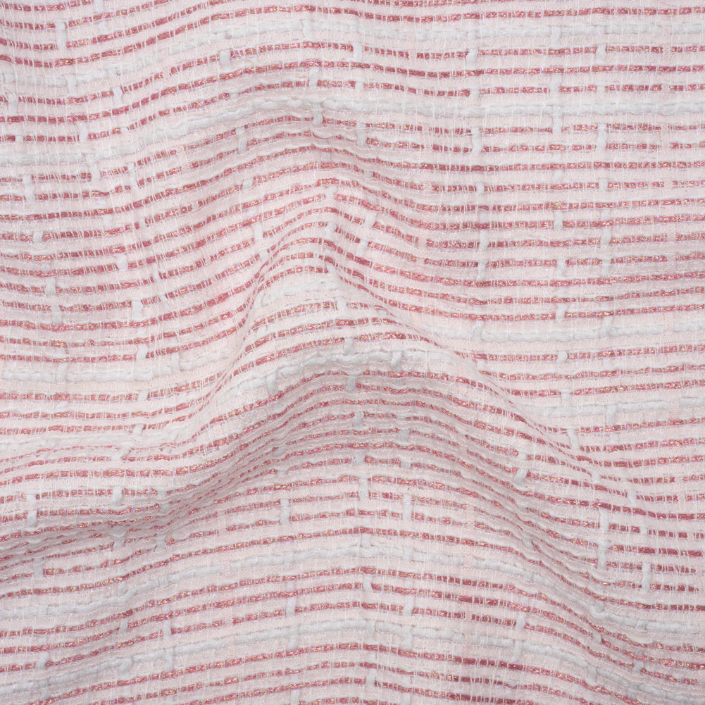 Metallic Tactile Tweed - Iridescent Rainbow, White and Pink Plaid - Deadstock