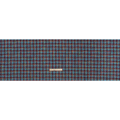 Wool Blend Tweedy Boucle Woven - Turquoise, Wine Red and Rainbow Blocky Houndstooth