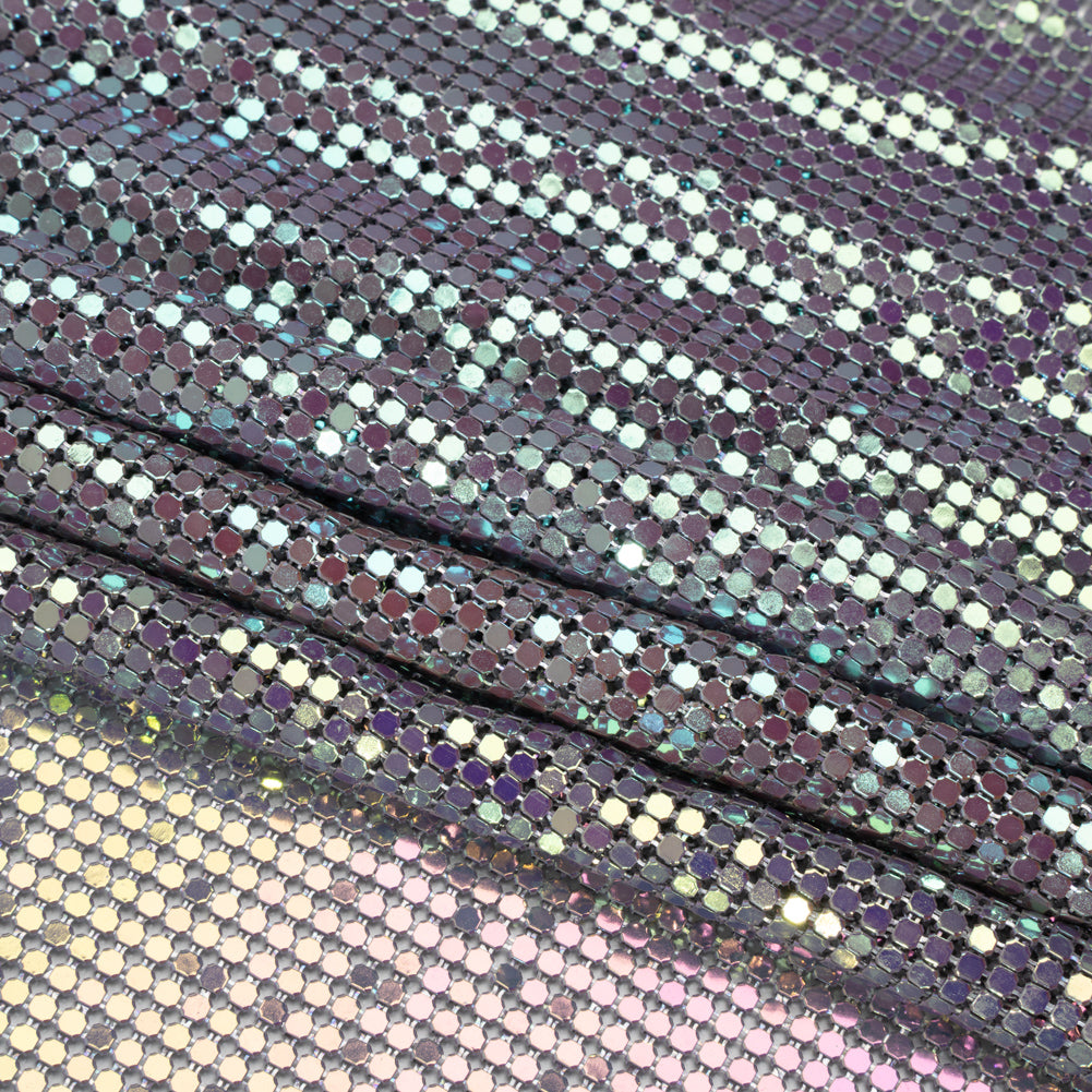 Aluminum Chainmail Fabric Panel, 3mm - Light Purple and Lime Green Oil Slick - Joan Collection - Folded
