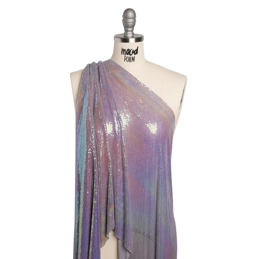 Aluminum Chainmail Fabric Panel, 3mm - Light Purple and Lime Green Oil Slick - Joan Collection - Drape