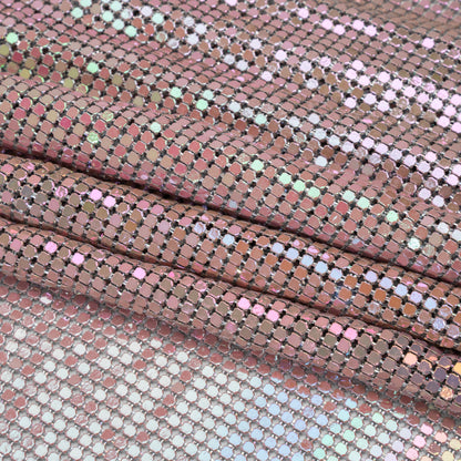 Aluminum Chainmail Fabric Panel, 3mm - Rose Pink and Beige Oil Slick - Joan Collection