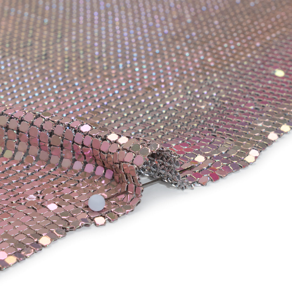 Aluminum Chainmail Fabric Panel, 3mm - Rose Pink and Beige Oil Slick - Joan Collection - Detail